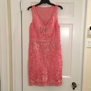 Sue Wong Pink Ribbon Mesh Cocktail Dress
